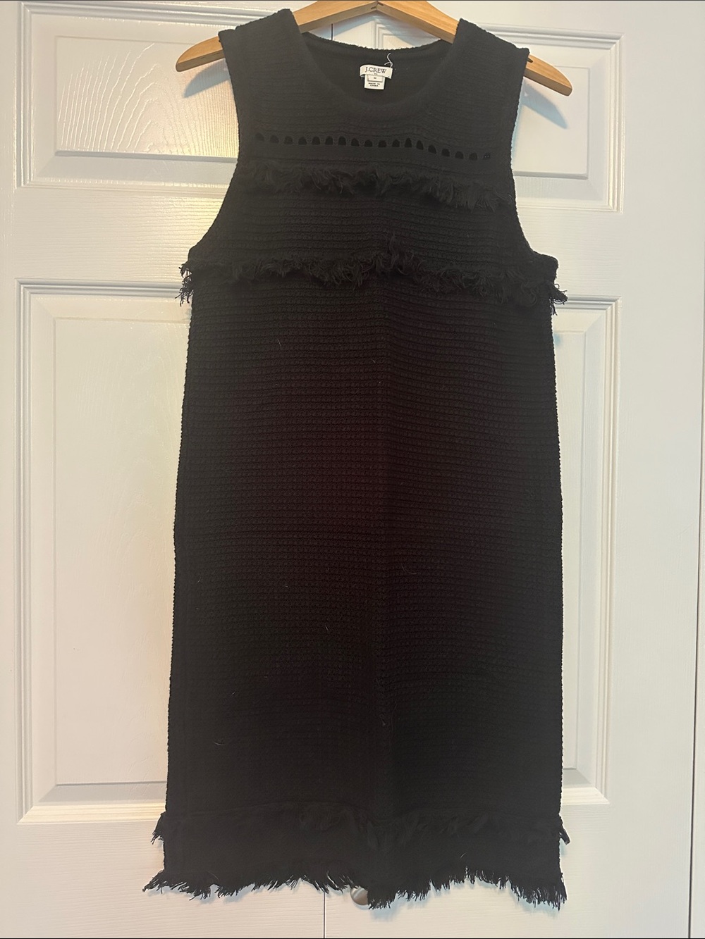 J. Crew Black Sleeveless Fringe Knit Shift Dress